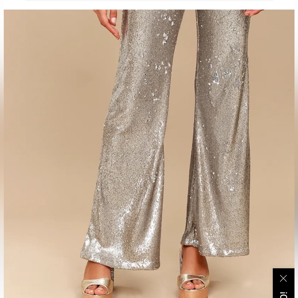 NWT Free  People The Minx Metallic Sequin Flare Pants! ✨ - Picture 3 of 10